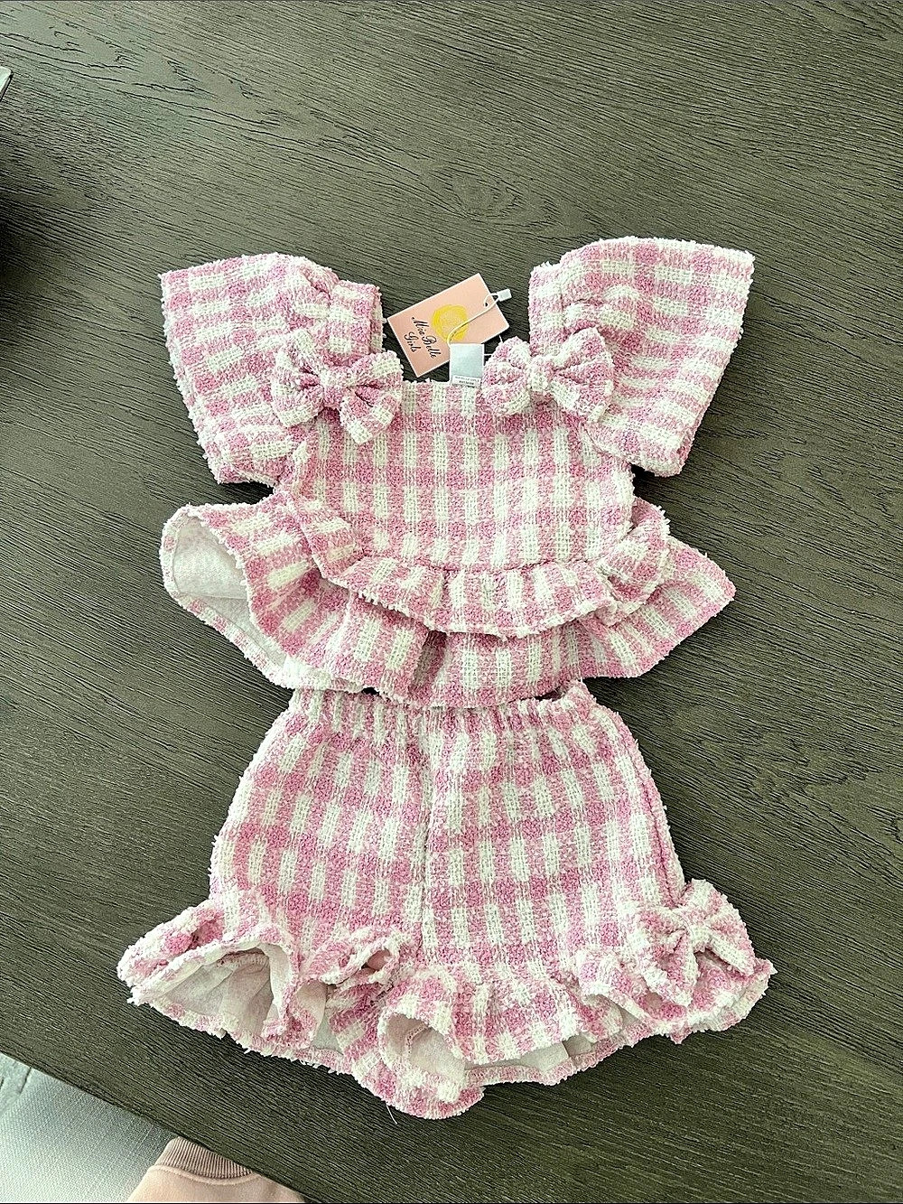 Miss Belle Girls Pink & White Checkered Matching Set NWT